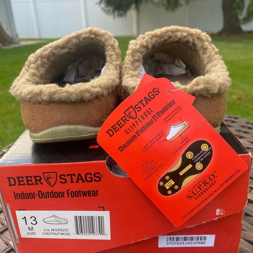 NWT/NIB Deer Stags Toddler Lil Nordic Indoor-Outdoor Slipper in Chestnut (13)